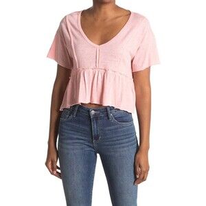 Abound Short Sleeve Babydoll V-Neck Tee In Pink Size M